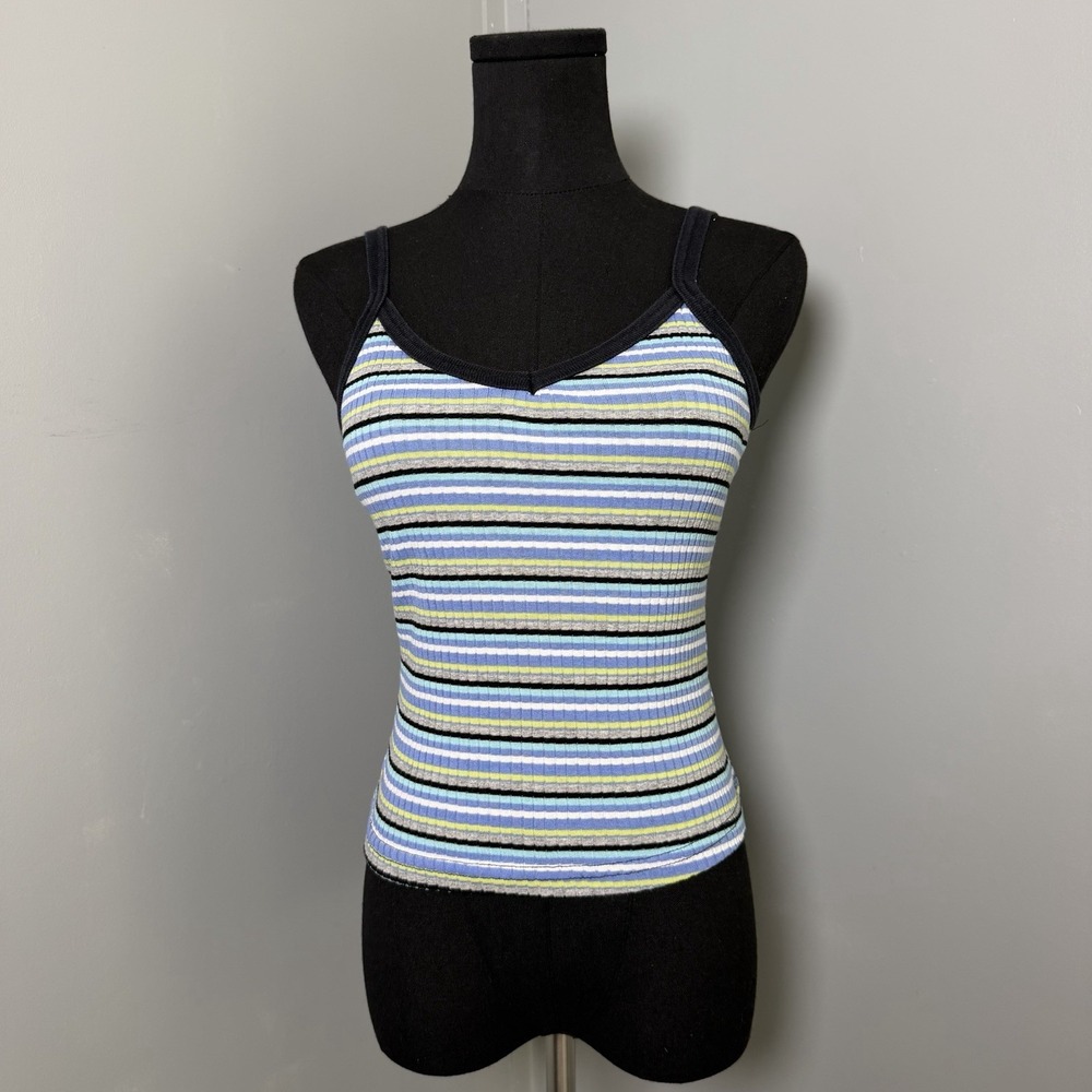 Y2K Xhilaration Ribbed Striped Tank Top Womens Small Blue Stretch Skate Indie